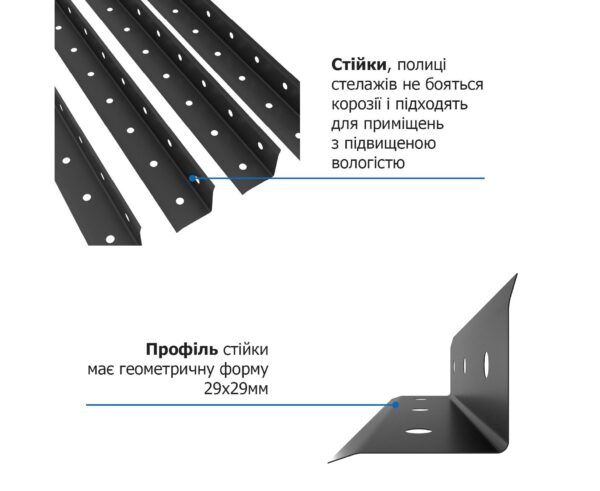 Стелаж  1700х750х300 мм, чорний , 35 кг/полицю, 5 полиці, фарбований, металевий