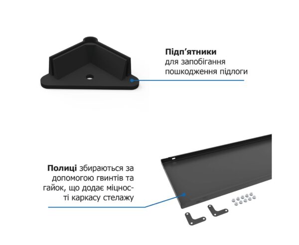 Стелаж  1700х750х300 мм, чорний , 35 кг/полицю, 5 полиці, фарбований, металевий