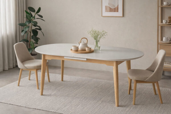 Стіл ALBERTO CERAMIC 160(200)*90 бежевий мат/дерево