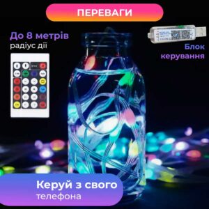 1733042w-2.jpg Розумна гірлянда Smart 200 LED довжина 2 м з керуванням зі смартфона прозора, мультиколор 1733042W