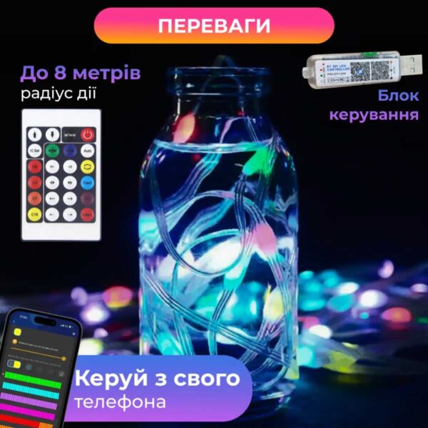 1733044w-2.jpg Розумна гірлянда Smart 250 LED довжина 2,5 м з керуванням смартфона прозора, мультиколор 1733044W
