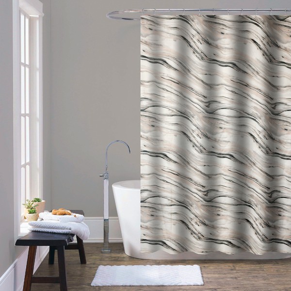 Шторка для ванної або душу "Trento" Marble, 180×200 см, чорно-біла