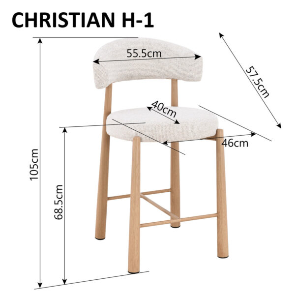 Барний стілець CHRISTIAN H-1 дуб метал/беж тк.