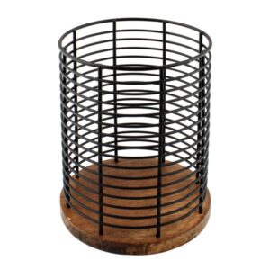36928-600x600-1.jpeg Тримач для столових приладів Arino Bamboo, чорний, 13,5*13,5*17 см, сталь/бамбук