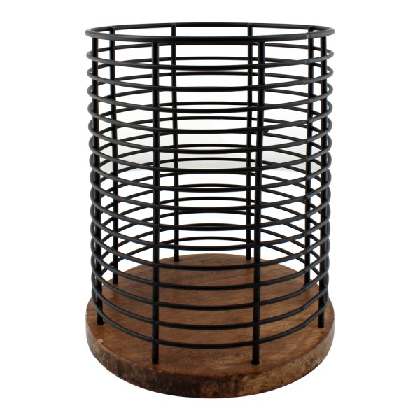 Тримач для столових приладів Arino Bamboo, чорний, 13,5*13,5*17 см, сталь/бамбук
