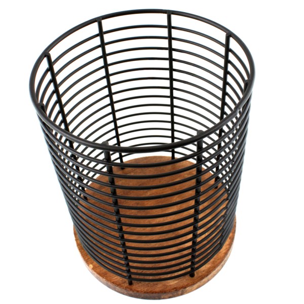 Тримач для столових приладів Arino Bamboo, чорний, 13,5*13,5*17 см, сталь/бамбук