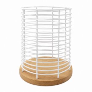 36957-600x600-1.jpeg Тримач для столових приладів Arino Bamboo, білий, 13,5*13,5*17 см, сталь/бамбук