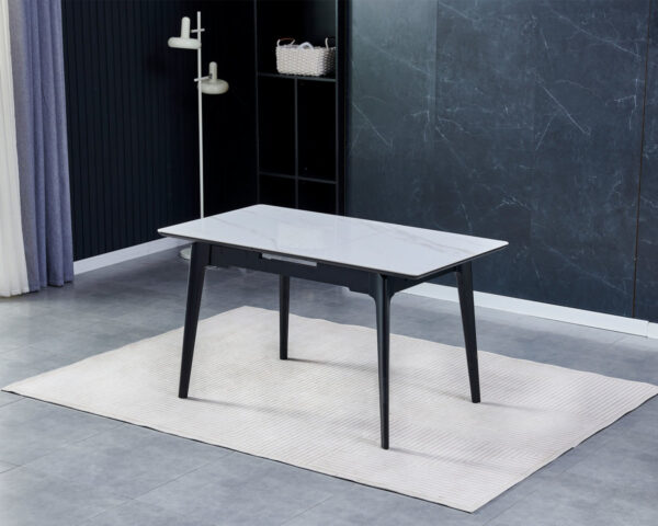 Стіл BERLIN CERAMIC 111(140)*75 білий глянець/чорний каркас