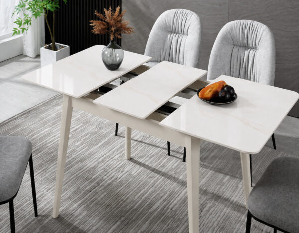 Стіл TALLINN CERAMIC 90(120)*70 білий глянець/кашемір