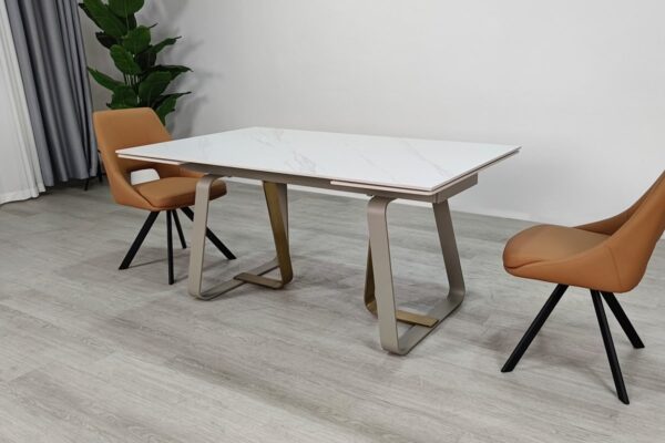 Стіл BIANCO LUXE CERAMIC 160(240)*90 білий мат/кашемір+золото