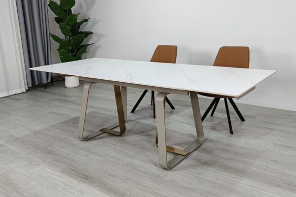 Стіл BIANCO LUXE CERAMIC 160(240)*90 білий мат/кашемір+золото