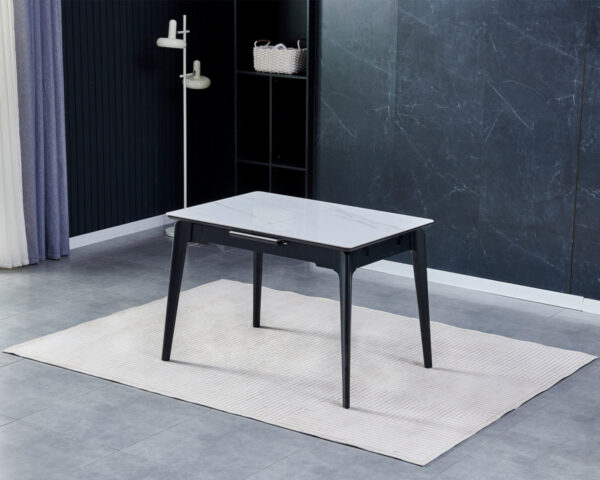Стіл BERLIN CERAMIC 111(140)*75 білий глянець/чорний каркас