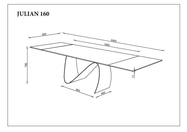 Стіл JULIAN CERAMIC 160(240)*90 сірий мат/чорний