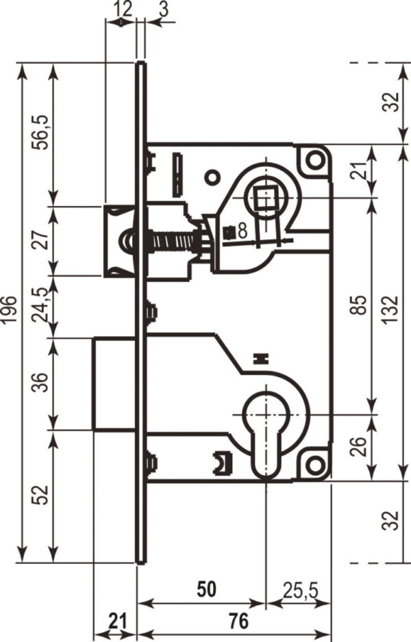 AGB Art. B010255006 Механізм замку нікель 85мм