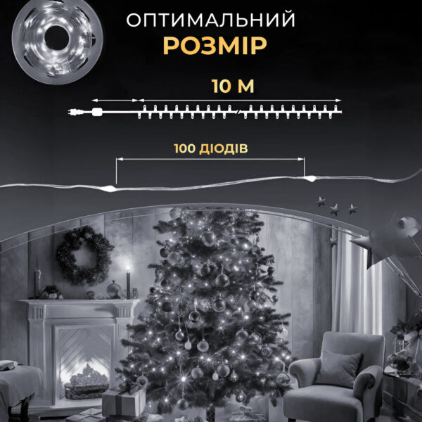 Гірлянда роса 10 метрів USB на 100 led світлодіодів крапля на білому дроті біла USB100L10MWW