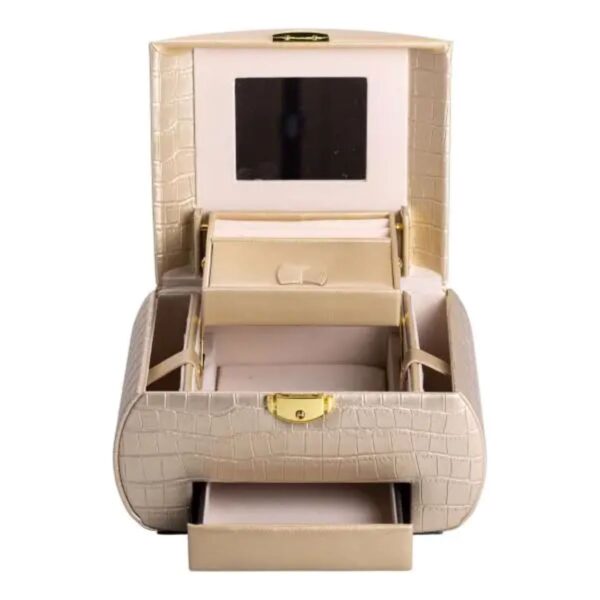hp521gold_5.jpg Скринька для прикрас з еко шкіри 3 яруси із замком органайзер для ювелірних виробів HP-5-21GOLD