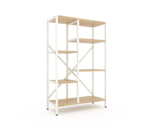 LOFT_rack_1090х700х300_9016_0001_копія Стелаж Лофт Каскад 1090х700х300 мм, 35 кг/полицю, 5 полиць, ЛДСП, білий-дуб артизан