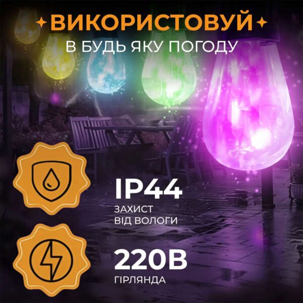 s14ml-1128129.jpg Гірлянда вулична у стилі ретро світлодіодна мультиколор S14 на 10 LED ламп завдовжки 5 метрів S14ML