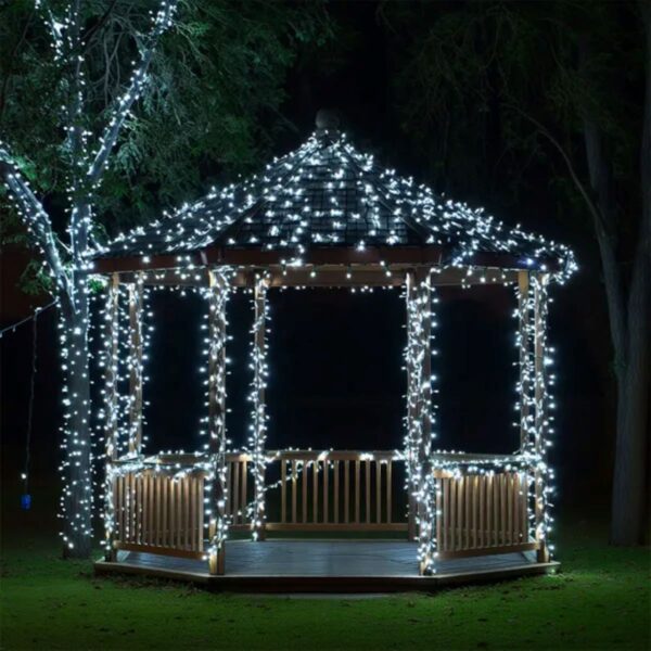 sb1000l100mbw1.jpg Новорічна гірлянда вулична 100 м 1000 LED із сонячною батареєю 8 режимів роботи чорний провід Біле світло SB1000L100MBW
