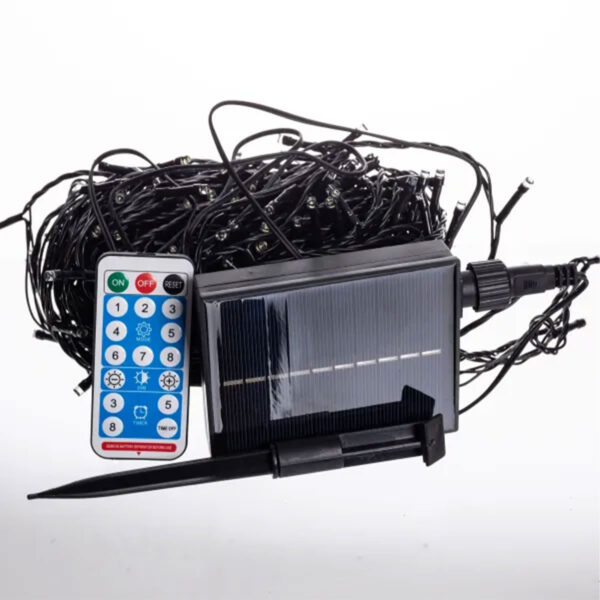 sb300l30mb-1.jpg Новорічна гірлянда вулична 30 м 300 LED з сонячною батареєю чорний провід Білий SB300L30MBW