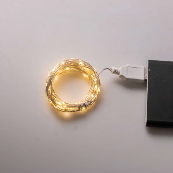 usb100l10mwy-128229.jpg Гірлянда роса 10 метрів USB на 100 led світлодіодів крапля на білому дроті жовта USB100L10MWY
