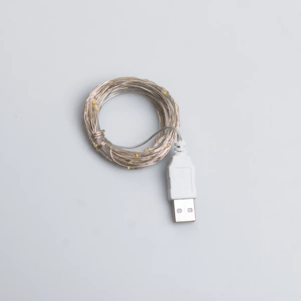 usb100l10mwy.png Гірлянда роса 10 метрів USB на 100 led світлодіодів крапля на білому дроті жовта USB100L10MWY