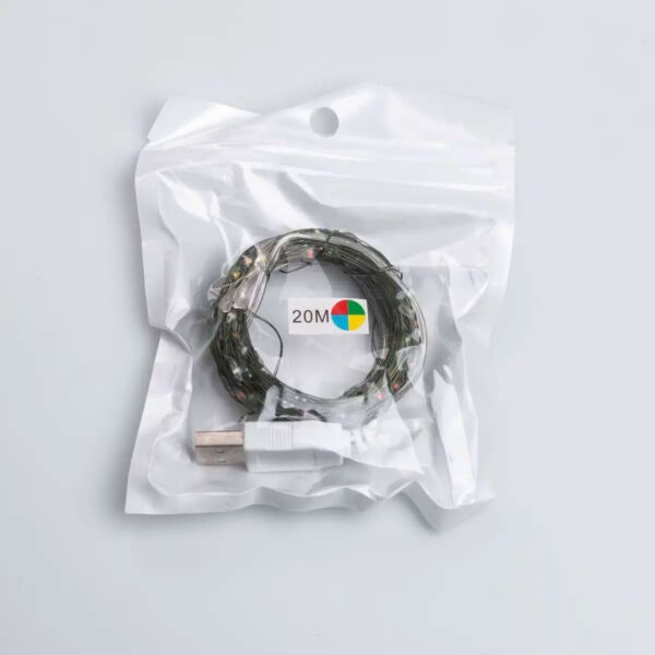 usb200l20mgml-328129.jpg Гірлянда роса 20 метрів USB на 200 led світлодіодів крапля на зеленому дроті мультиколор USB200L20MGML