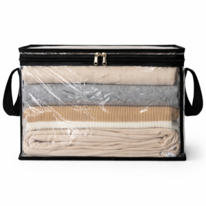 Прозора прямокутна сумка для речей з ручками M 38x24x32 см ORGANIZE (чорна)