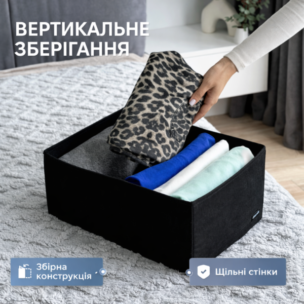 Короб для вертикального зберігання з перегородкою ORGANIZE (чорний)