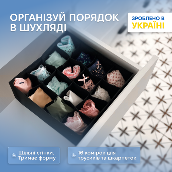 Органайзер для білизни на 16 комірок 30х30х10 см ORGANIZE (чорний)