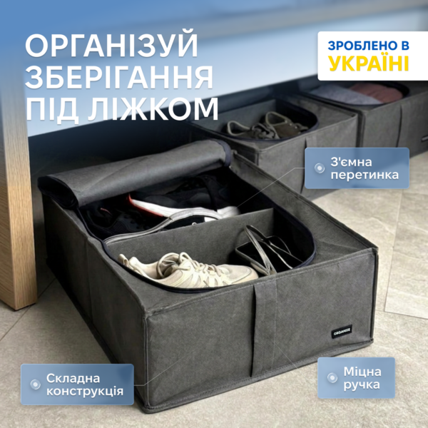 7418508409_organajzer-dlya-hraneniya.png Органайзер для зберігання речей з кришкою 50*41*18 см ORGANIZE (сірий)