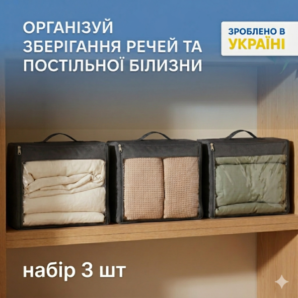 Набір великих сумок-органайзерів 40х31х15 см 3 шт. ORGANIZE (сірий)