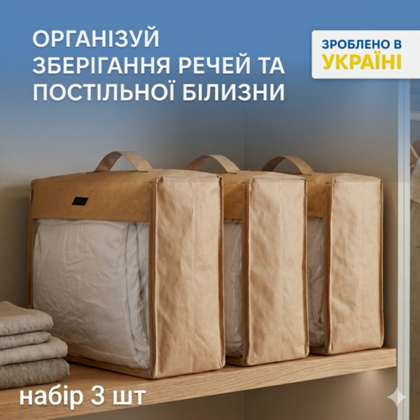 Набір великих сумок-органайзерів 40х31х15 см 3 шт. ORGANIZE (бежевий)
