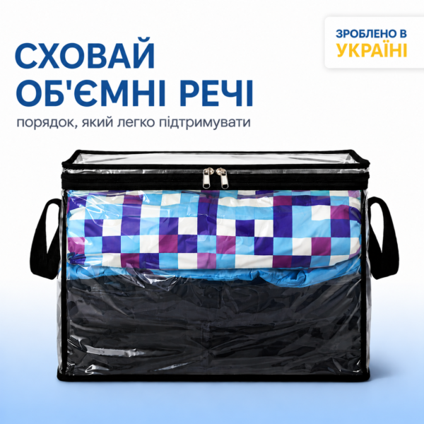 Прозора прямокутна сумка для речей з ручками L 43x29x37 см ORGANIZE (чорна)