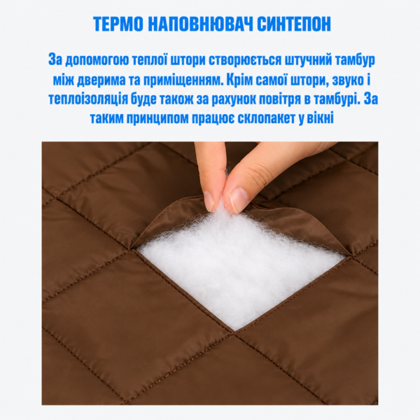 Зображення ChatGPT 14 жовт. 2026 р., 19_36_38-4 Теплоізоляційна штора для дверей на магнітах 1000*2100 мм, коричнева